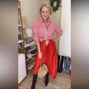 DKNY Vibrant Red A-Line Pleated Skirt